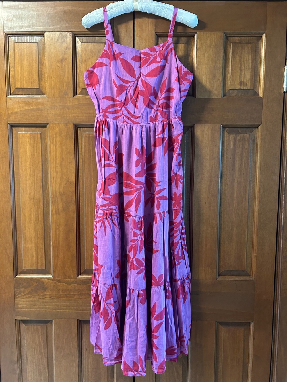 Pink & Red Floral Tiered Midi Dress, S